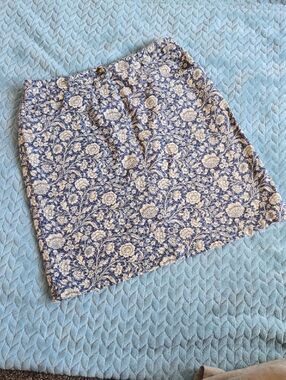 Floral Blue and White Cotton Blend Mini Skirt